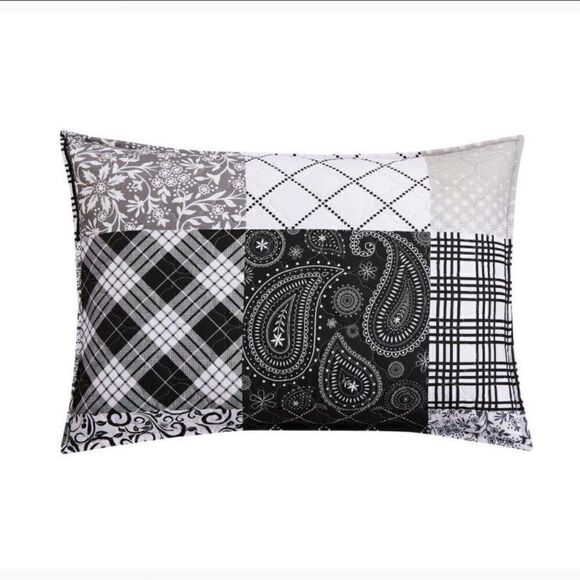 NEW! Black and White Reversible Patchwork KING Quilt Set w/Matching Tote Bag - Picture 5 of 7